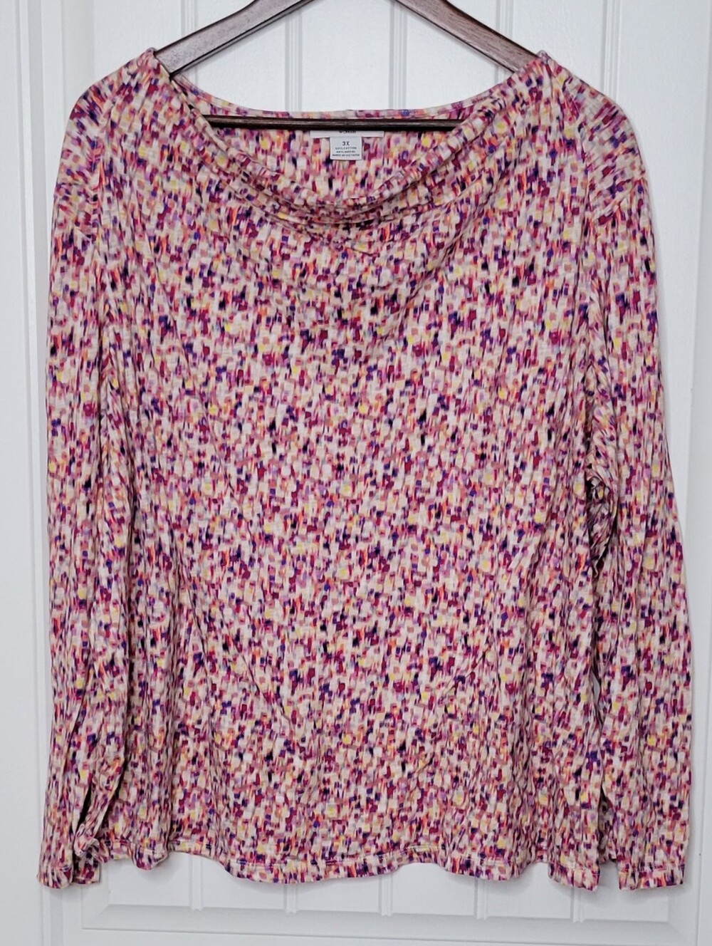 Liz Claiborne Pink Multi-Color Long Sleeve Scoop Neck Top